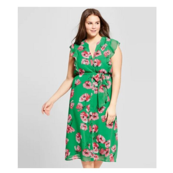 Who What Wear Ruffle Sleeve Midi Dress L - Picture 1 of 7